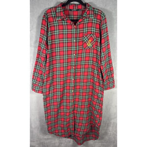 Women's Lauren Ralph Lauren Plaid Brush Twill Ballet Sleep‎ Shirt Red Green Sz L